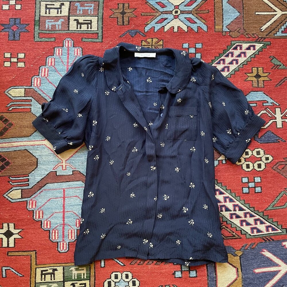 Sessun french silk button up blouse size small